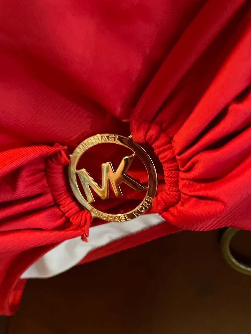 Michael Kors Red Wrap One-Piece Swimsuit with Gold MK Logo, Size 14 - Picture 2 of 7